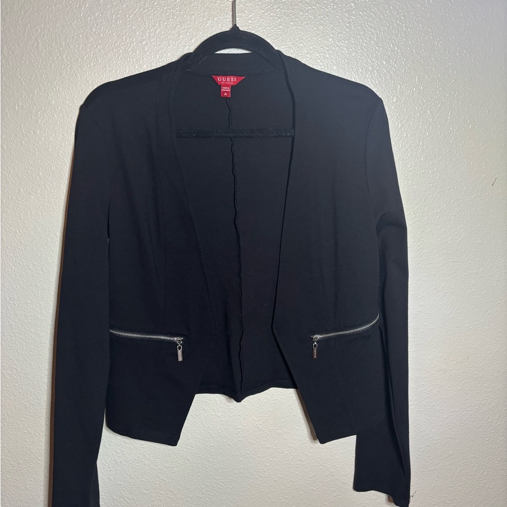 Guess Women's Black Blazer with Zipper Accents